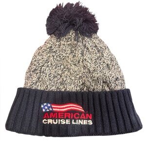 Navy & Gray Knit Pom Beanie